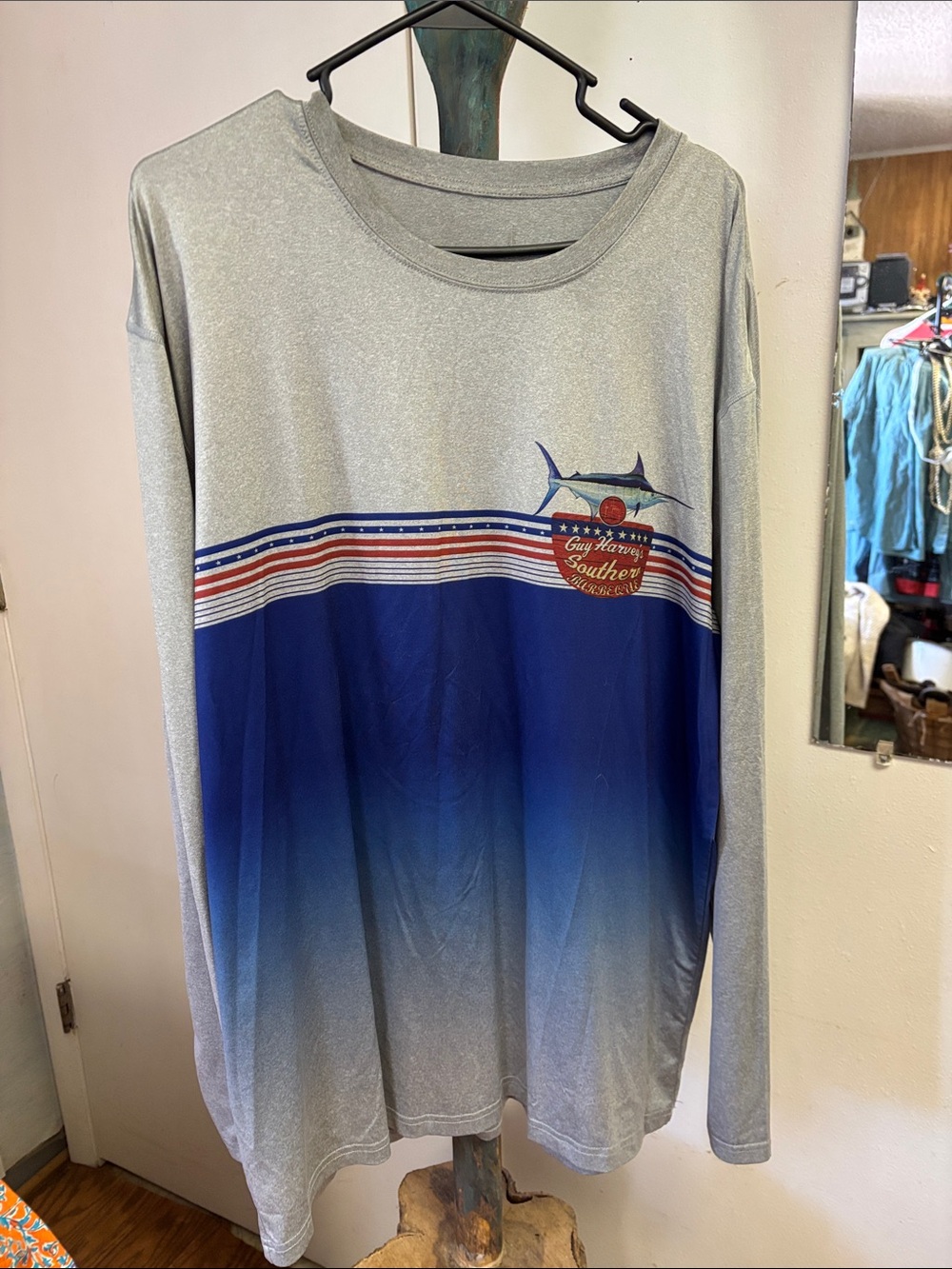 Guy Harvey Long Sleeve Blue Gradient Rash Guard with Marlin Graphic